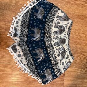 Bohemian Elephant Print Shorts with Tassels